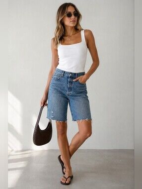 Agolde Jorts 90s Pinch Faded Blue Denim Cutoff Shorts 31W